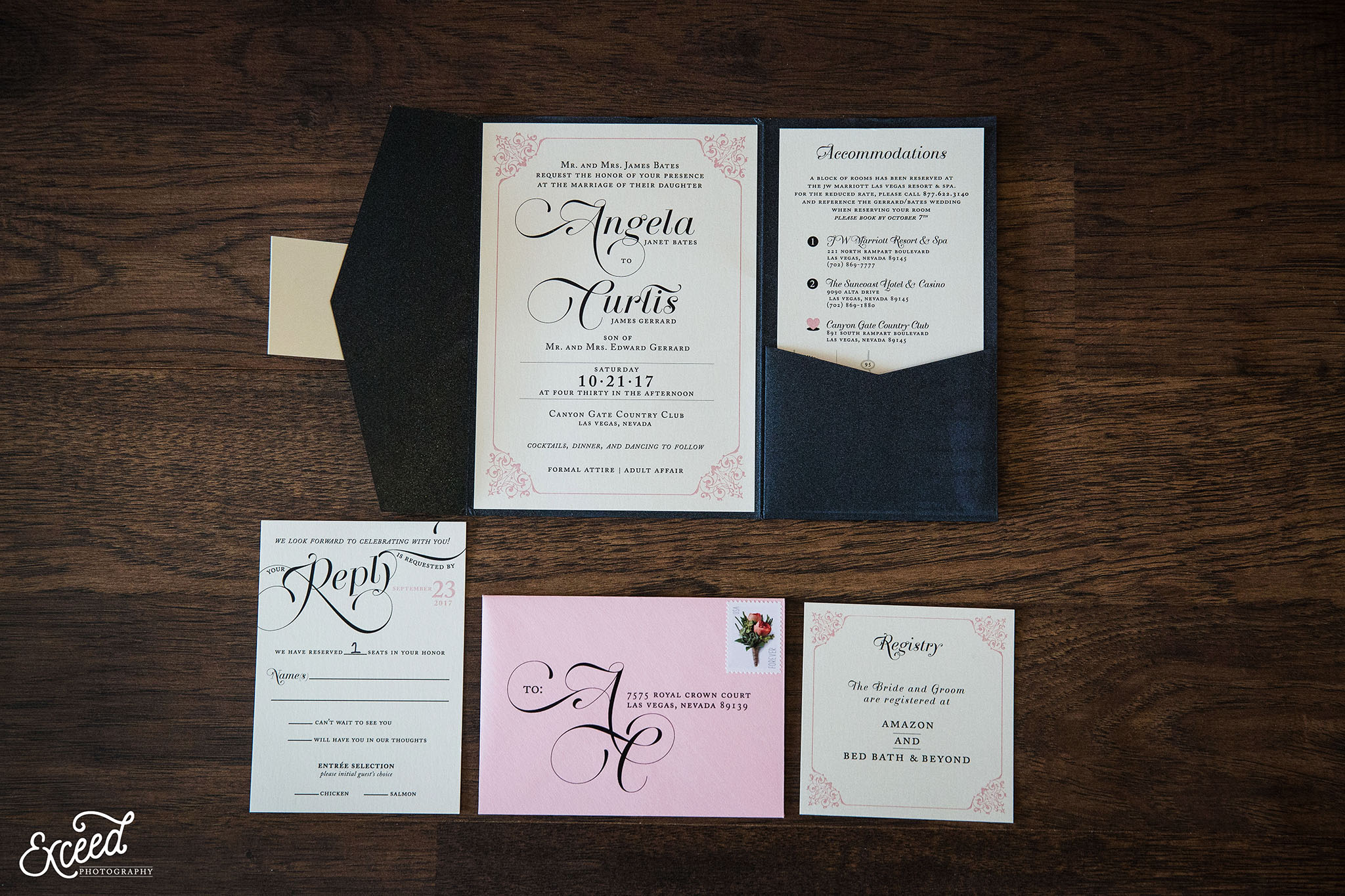 Beautiful invitations for Canyon Gate Country Club fall wedding 