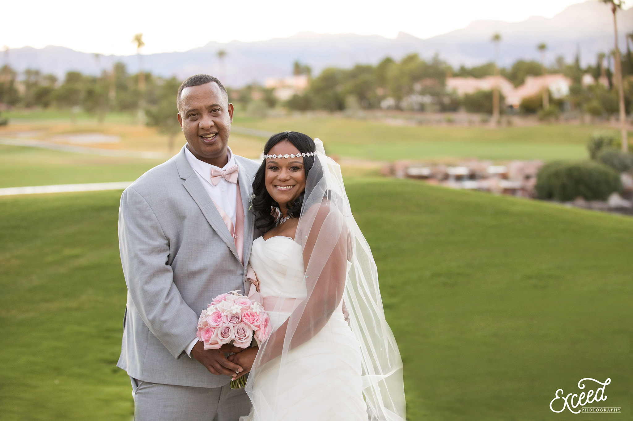bride and groom at the golf course at Canyon Gate